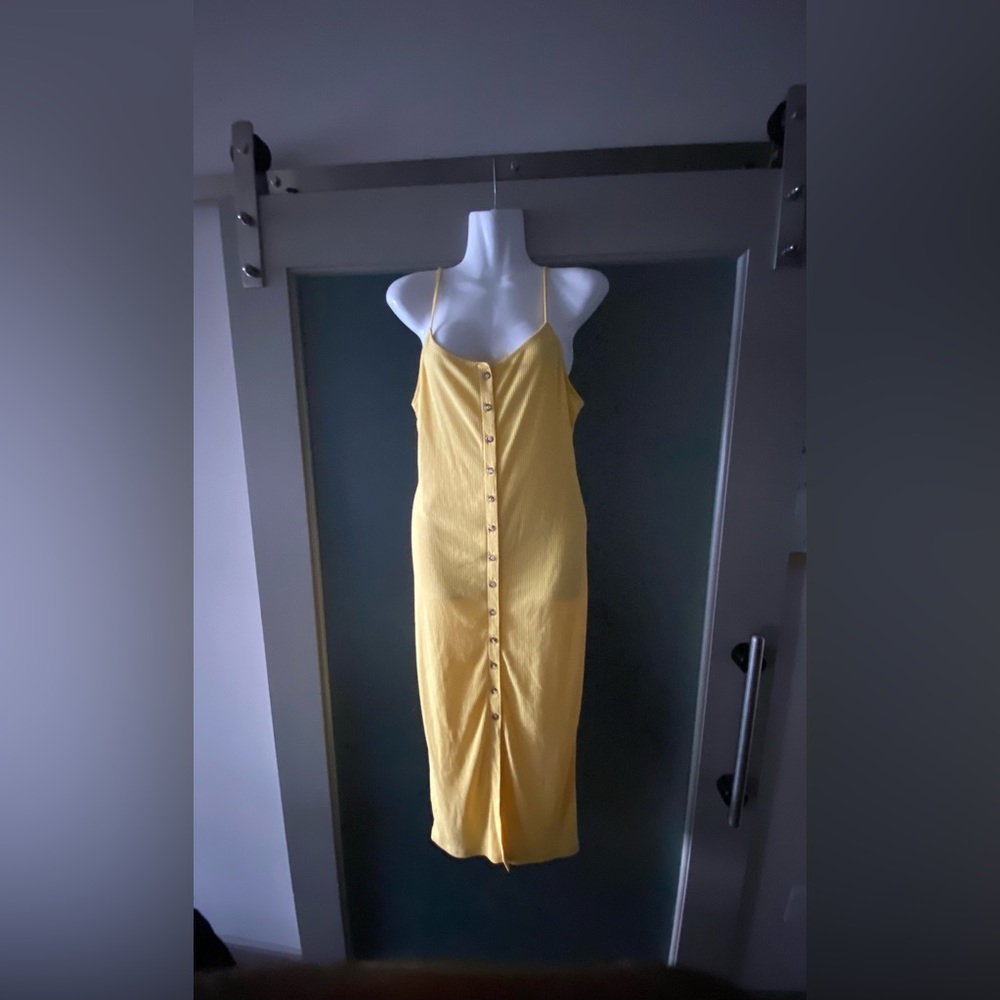 Canary yellow form-fitting button down Spring/Summer dress. Medium